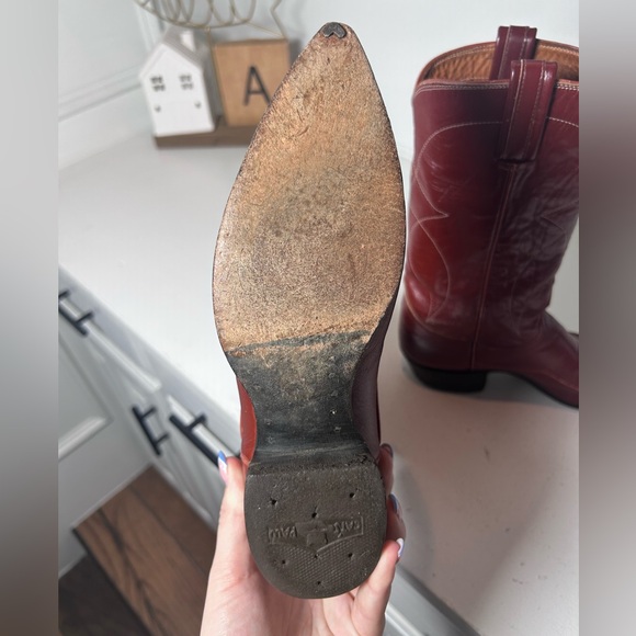 Vintage Tony Lama Gold Label Red Leather Western Boots Women 6.5 Classic Cowboy - Picture 7 of 8